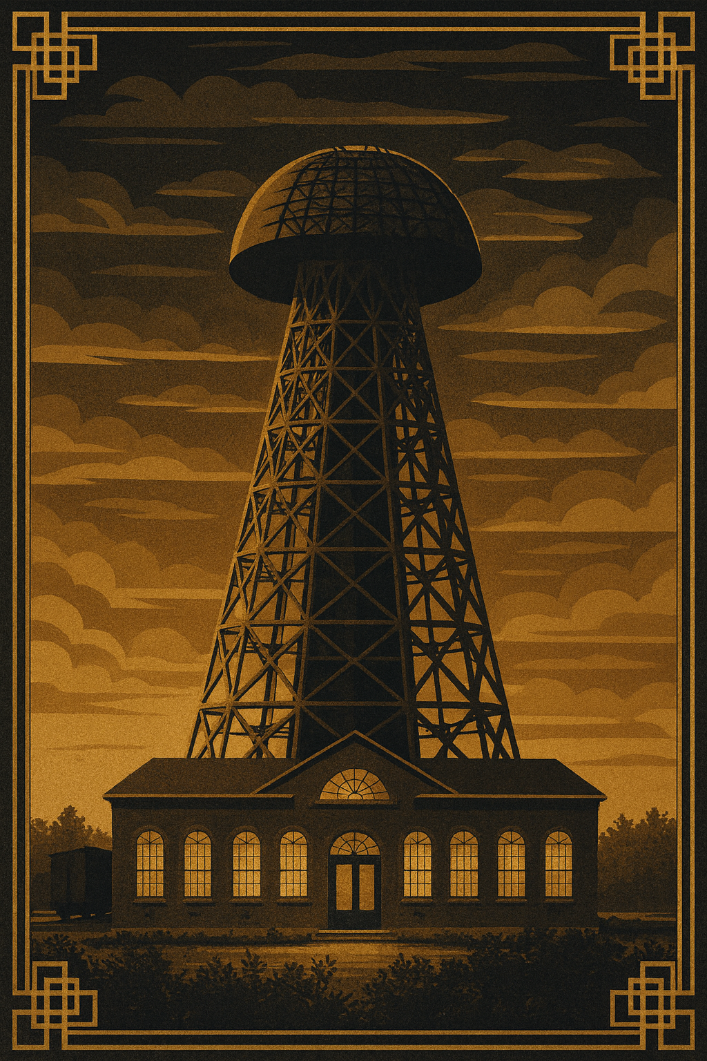 Retro-style illustration of Long Island’s Wardenclyffe 'World Wireless System' site