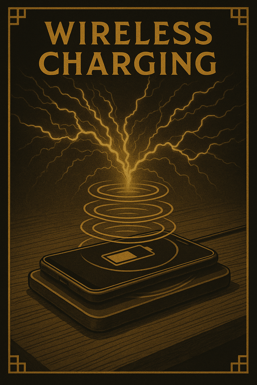 Retro-style illustration of iphone wireless charging