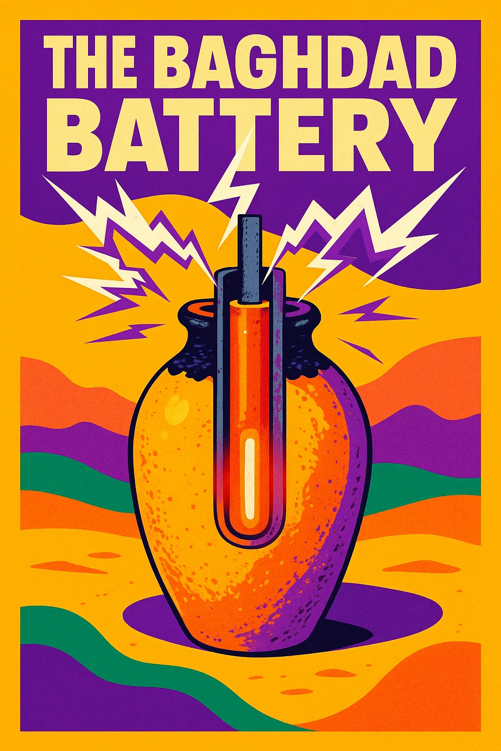 Vibrant illustration of the Baghdad Battery.